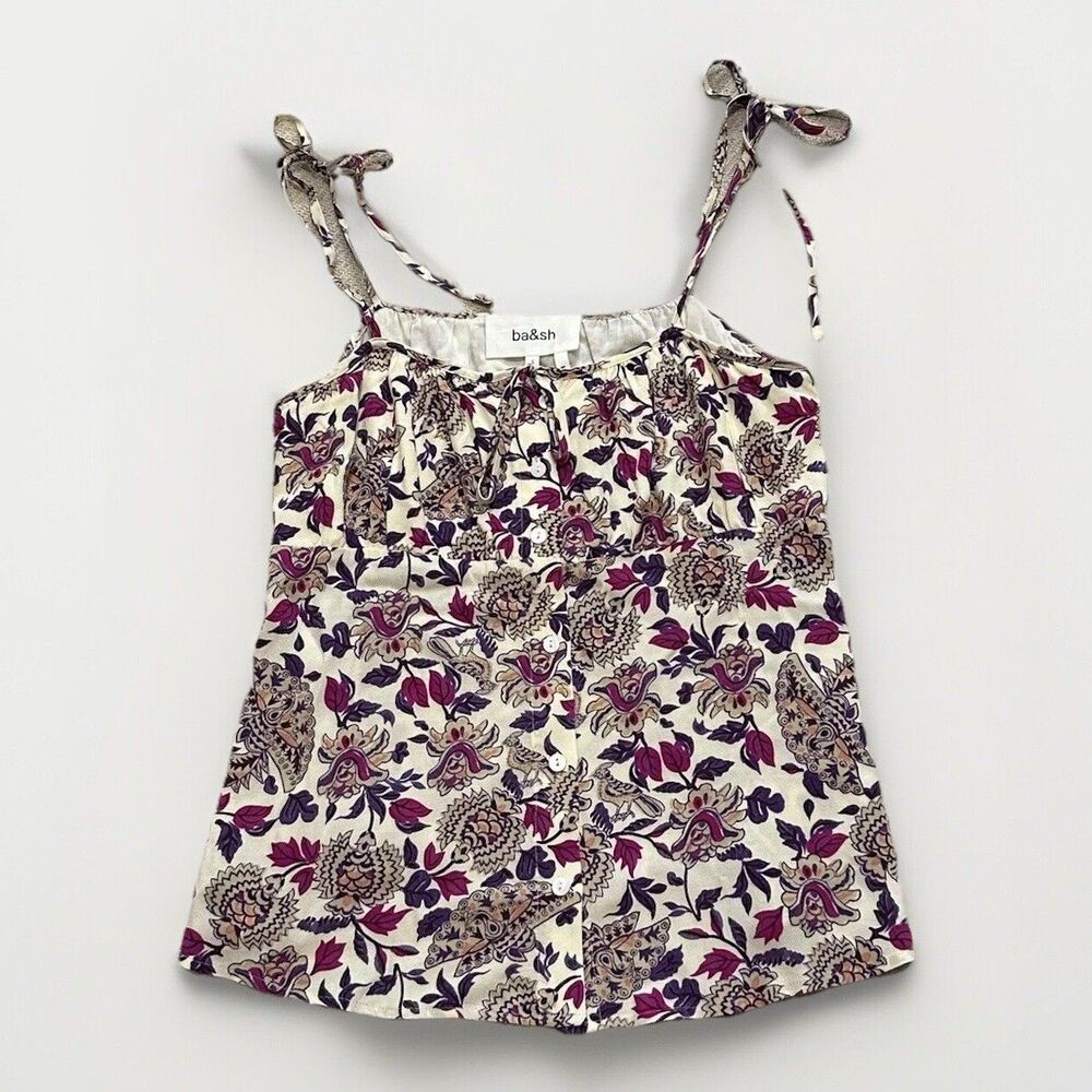 Ba&sh Yvie Tank Top Size 1 Small NWT $180 Shirt Pink Purple Flowy Festival